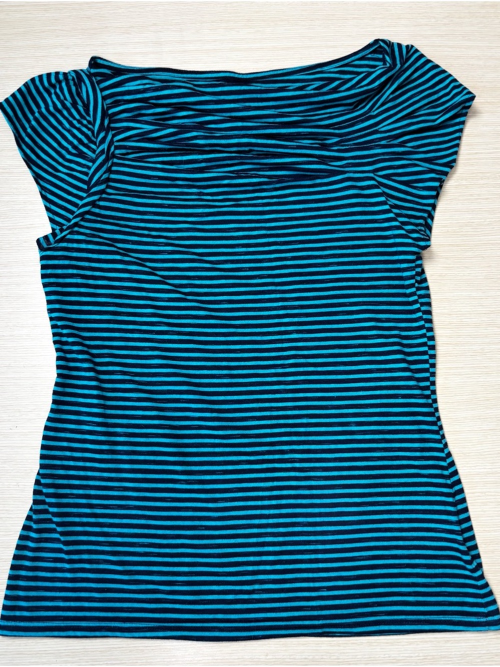 Anthropologie Deletta Striped Ruched Draped Neck Top - Blue/Black - Sz M